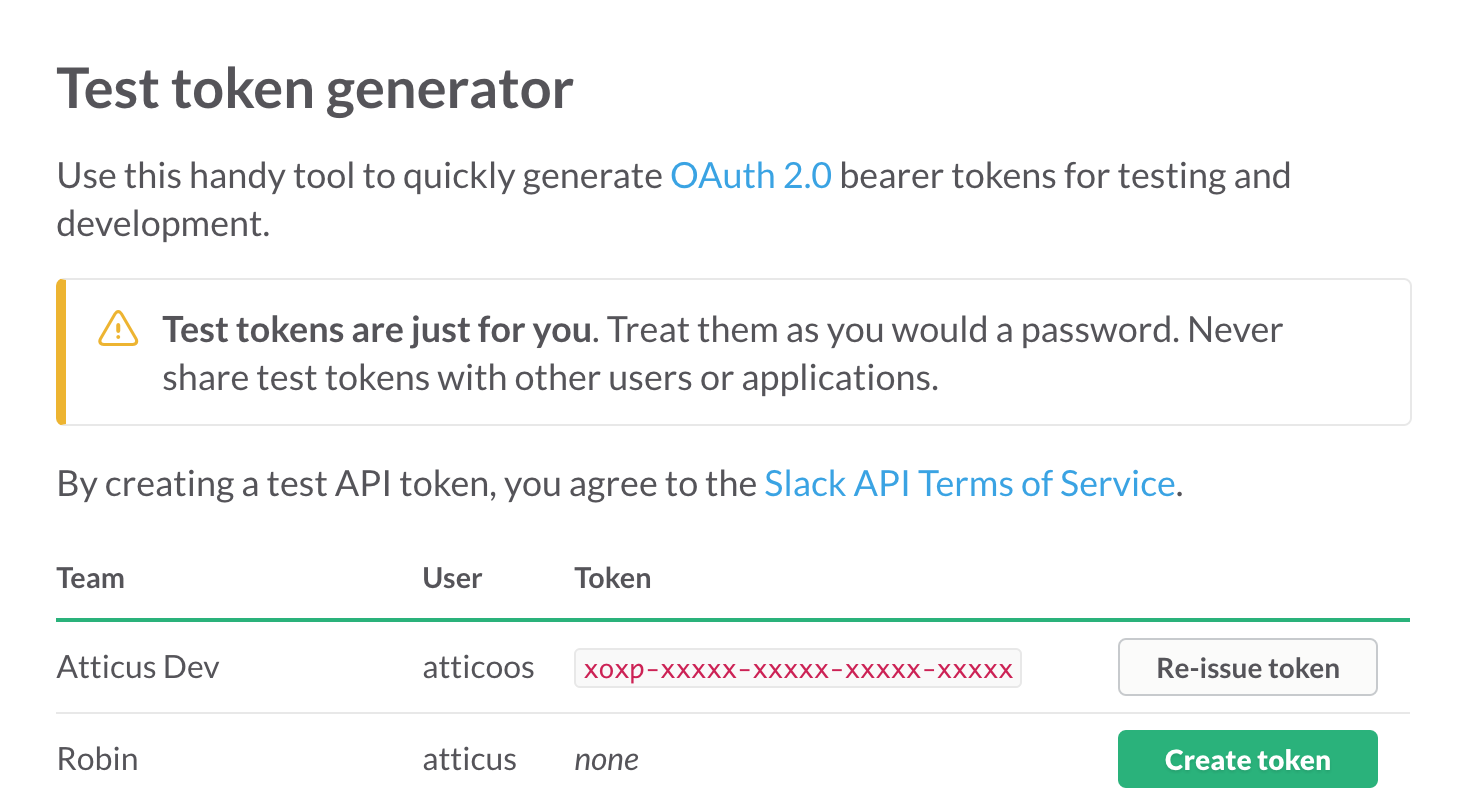 Generate a Slack developer token
